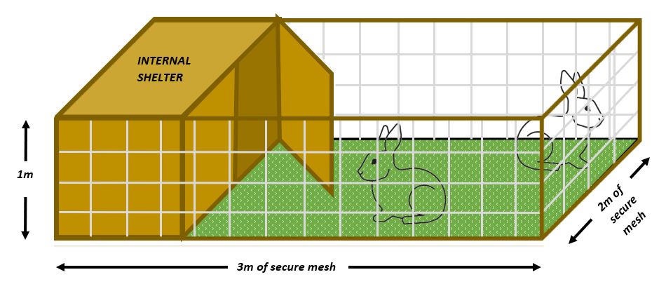 Rabbit enclosure measurements with internal shelter